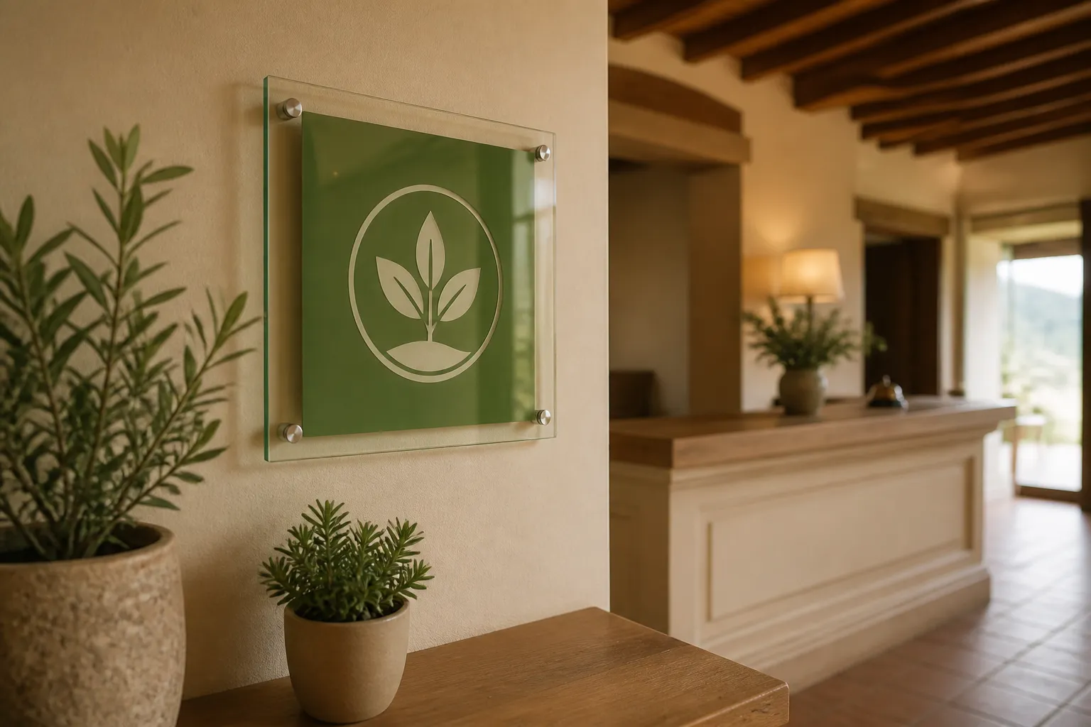 Certificato green esposto nella reception di un hotel sostenibile