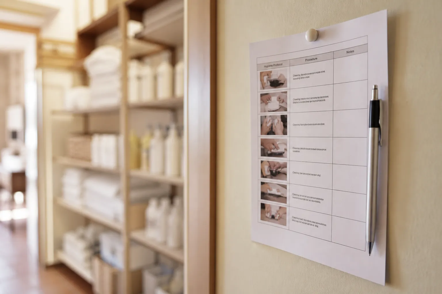 Documento con protocollo di igiene affisso nell'ufficio housekeeping